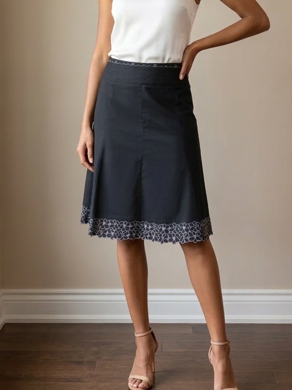 RW  A-Line Skirt with Floral Trim